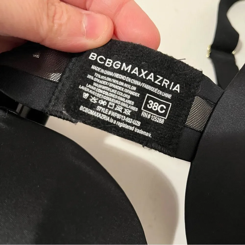 BCBG Maxazria Black Padded Underwire Bra Sheer Mesh Side Panels Womens Size 38C